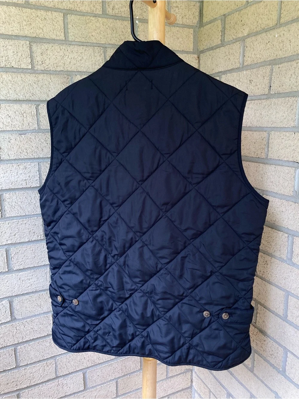 J. Crew Black Quilted Light Puffer Zip Up Vest Green Cotton Lining